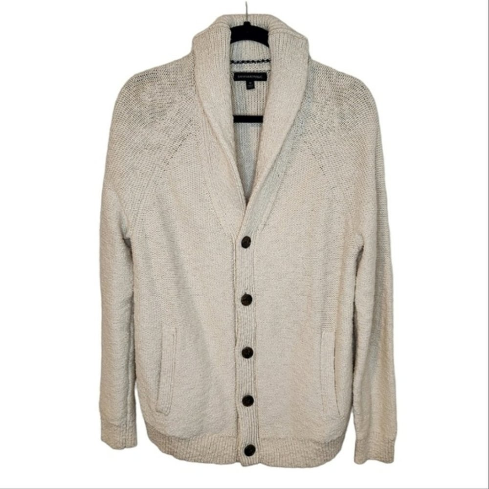 Banana Republic Chunky Knit Cardigan Sweater Medium 97% Cotton Shawl Collar
